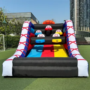 Inflatable Basketball Hoop Shot Inflatable Party Basketball Game | 10' L x 13' W x 10' H | with 5 Hoops, 4 Balls, Air Blower, Stakes for Birthday Parties, Lawn Games, School Events