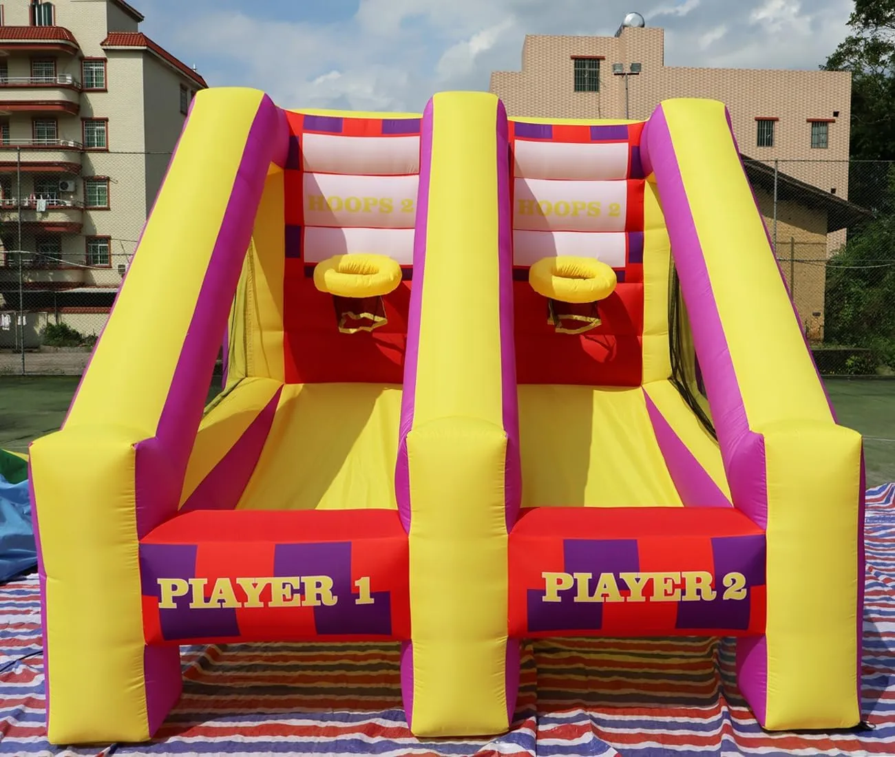Inflatable Basketball Hoop Shot Inflatable Party Basketball Game 2 Hoops for 2 Players with 4 Balls, Air Blower, Stakes for Birthday Parties, Lawn Games, School Events