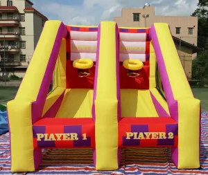 Inflatable Basketball Hoop Shot Inflatable Party Basketball Game 2 Hoops for 2 Players with 4 Balls, Air Blower, Stakes for Birthday Parties, Lawn Games, School Events