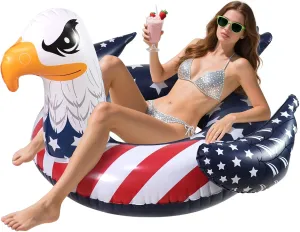 Inflatable Eagle Pool Floats, 4th of July Large Floaties Swimming Tube Rings, American Flag Design Floating Raft Funny Lake Beach USA Summer Water Toys Independence Day Party Decorations for Adults