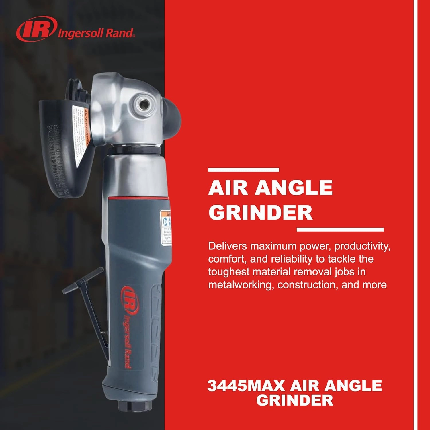 Ingersoll Rand 3445MAX Air Angle Grinder/Cutoff Tool, 4.5" Wheel, 12,000 rpm, 0.88 hp, 5/8"-11 Thread, Rear Exhaust