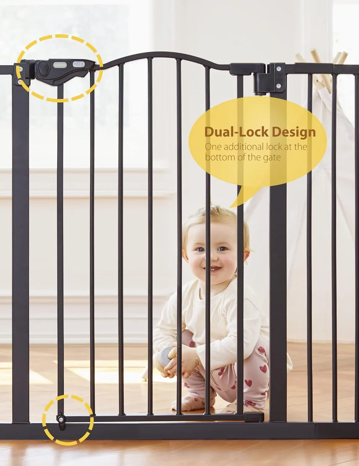 InnoTruth 29-39.6” Baby Gate for Stairs & Doorways, 30" Tall Pressure Mount Pet Gates, Easy Step Auto Close Both Sides Walk Thru Child Gate, Dual-Lock Safety Design and One-Hand Operation, Black