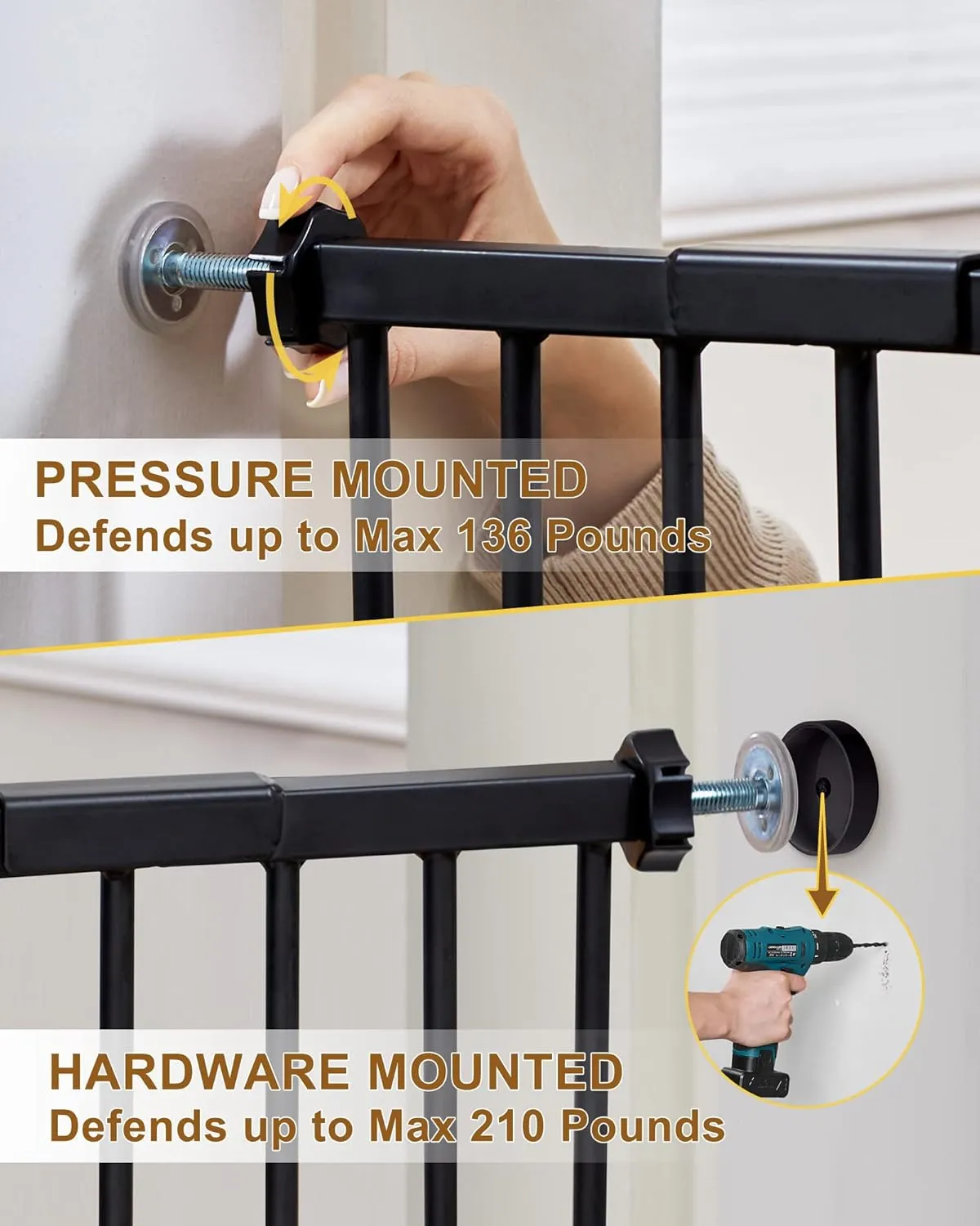 InnoTruth 29-39.6” Baby Gate for Stairs & Doorways, 30" Tall Pressure Mount Pet Gates, Easy Step Auto Close Both Sides Walk Thru Child Gate, Dual-Lock Safety Design and One-Hand Operation, Black