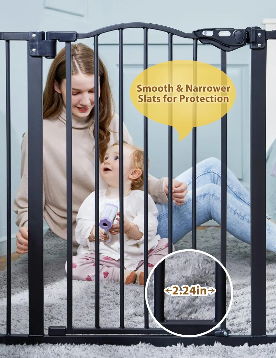 InnoTruth 29-39.6” Baby Gate for Stairs & Doorways, 30" Tall Pressure Mount Pet Gates, Easy Step Auto Close Both Sides Walk Thru Child Gate, Dual-Lock Safety Design and One-Hand Operation, Black