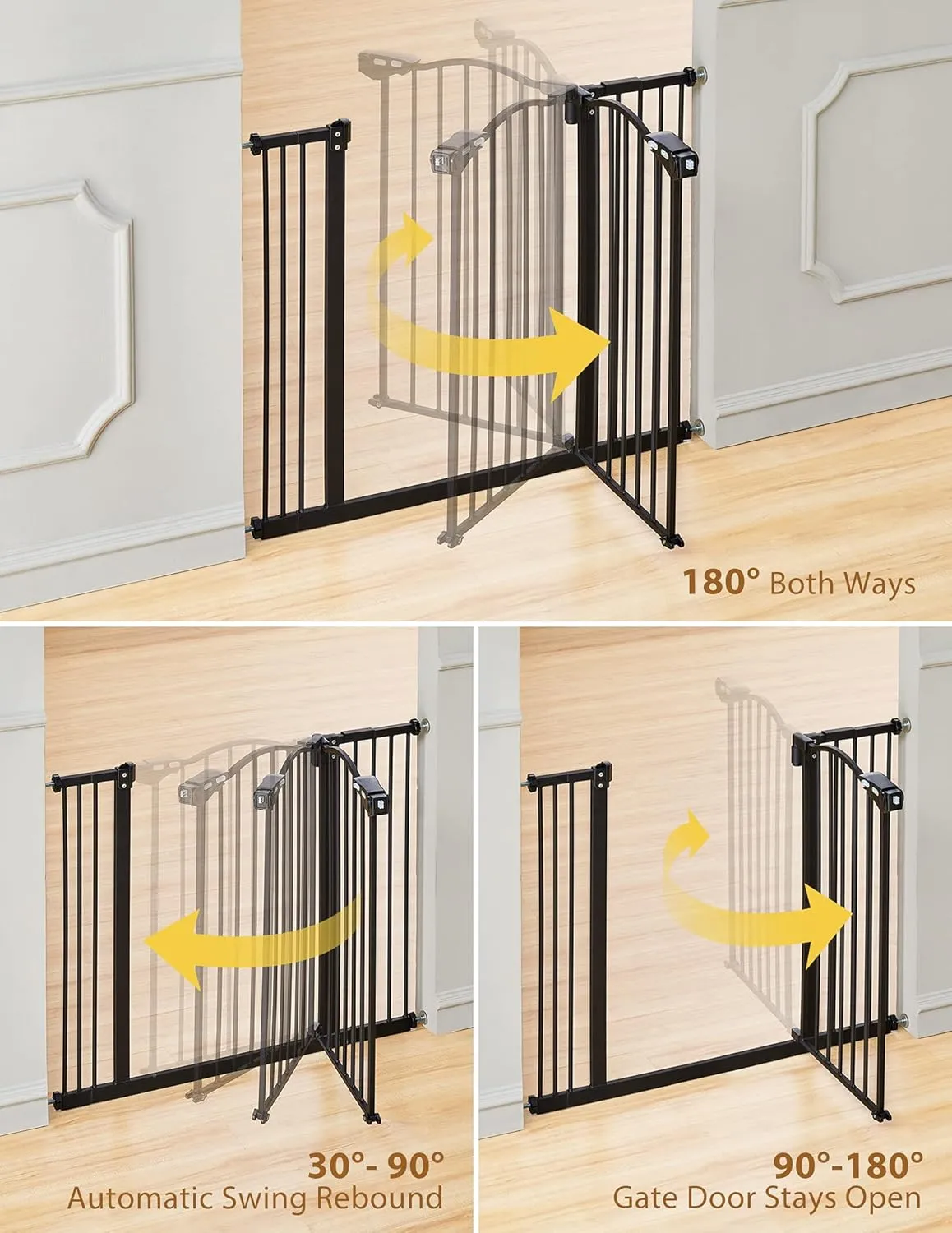 InnoTruth 29-39.6” Baby Gate for Stairs & Doorways, 30" Tall Pressure Mount Pet Gates, Easy Step Auto Close Both Sides Walk Thru Child Gate, Dual-Lock Safety Design and One-Hand Operation, Black