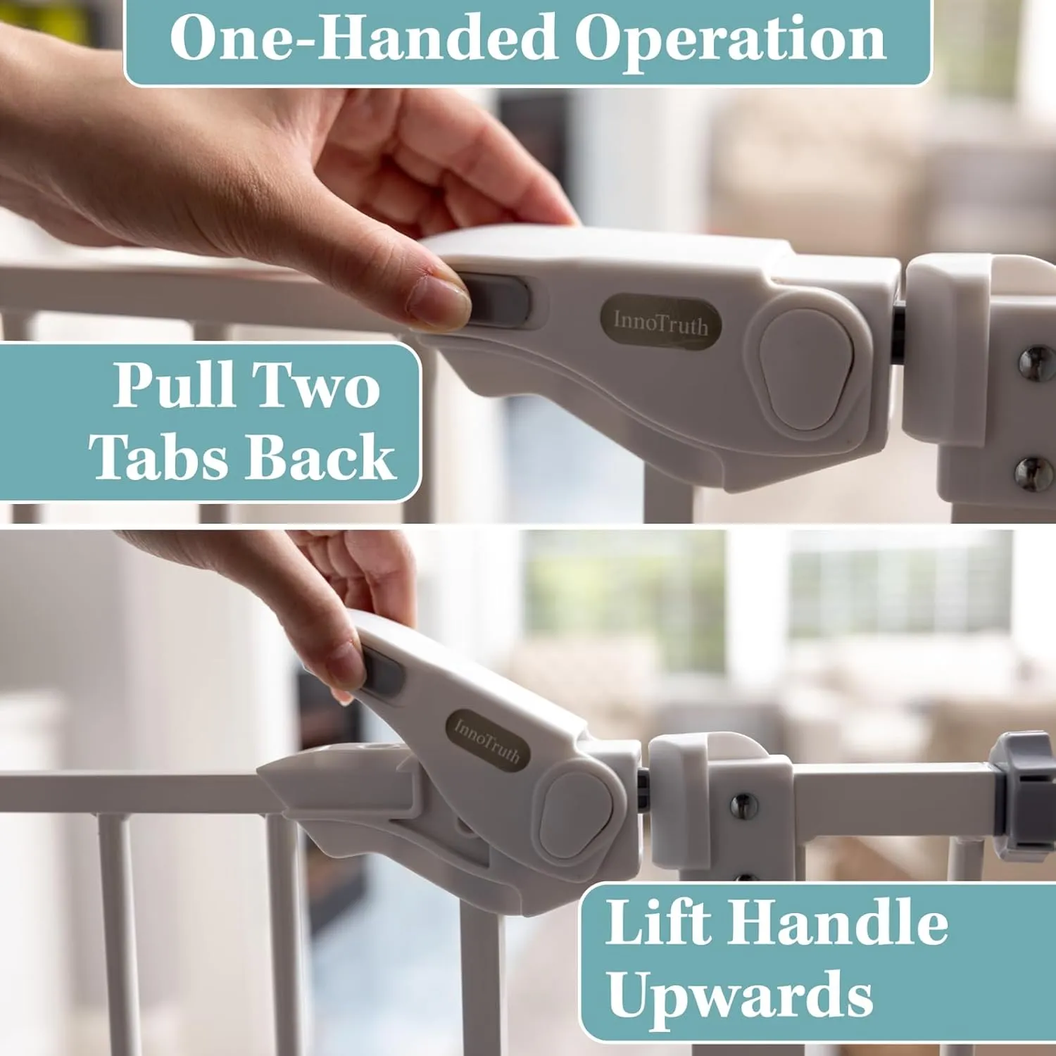 InnoTruth 29-39.6" Baby Gate for Stairs, Auto Close Both Sides Dog Gate with One-Hand Opening, 30" Tall Safety Gates for Pets, Hallways, Bedrooms, Wall Pressure Mount No Drill, White