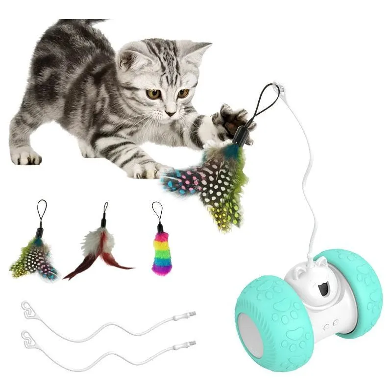 Interactive Cat Toys for Indoor Cats, Automatic Kitten Toys Electronic with Mouse and 3 Feathers for Cats to Play Alone Exercise