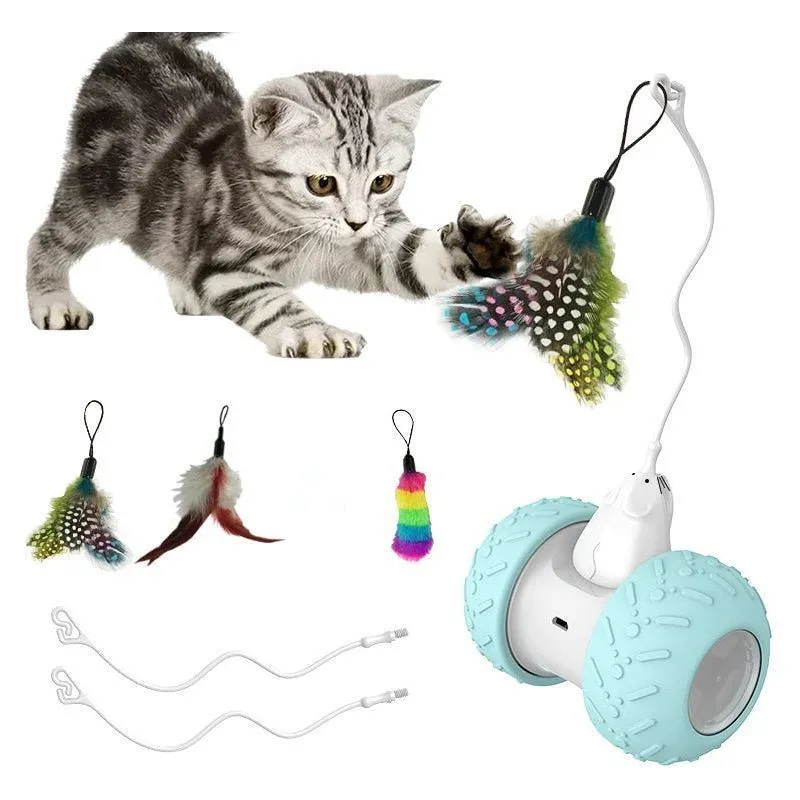 Interactive Cat Toys for Indoor Cats, Automatic Kitten Toys Electronic with Mouse and 3 Feathers for Cats to Play Alone Exercise