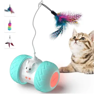 Interactive Cat Toys for Indoor Cats, Automatic Kitten Toys Electronic with Mouse and 3 Feathers for Cats to Play Alone Exercise