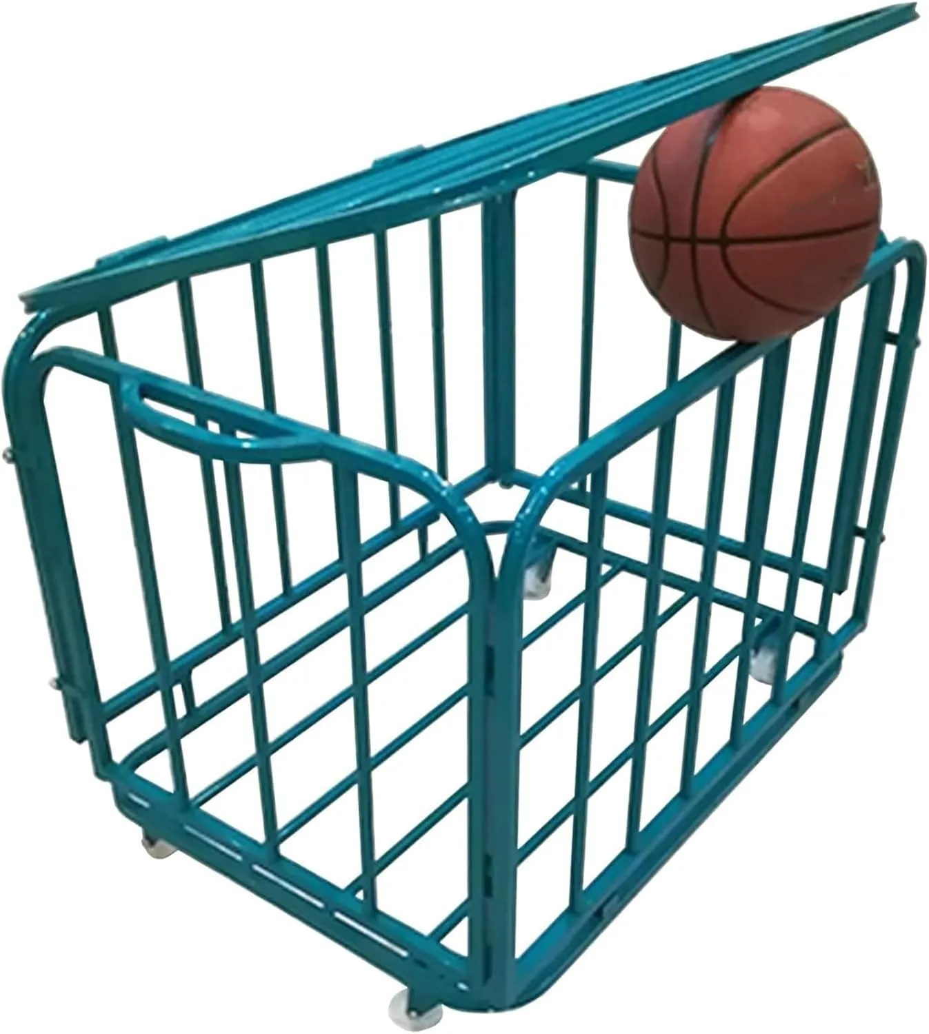 Iron Folding Ball Cage, Storage Room playroom Large Capacity Storage Cart, Storage Rack with Lockable Hinge Cover, for Basketball Football Volleyball