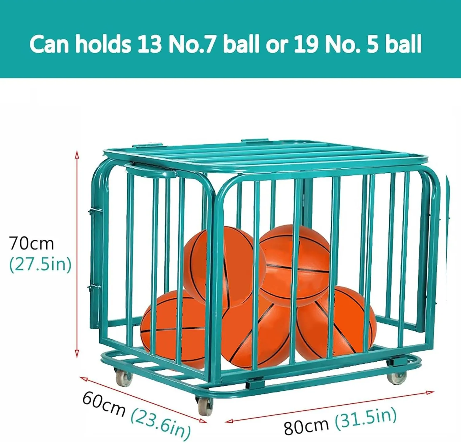 Iron Folding Ball Cage, Storage Room playroom Large Capacity Storage Cart, Storage Rack with Lockable Hinge Cover, for Basketball Football Volleyball