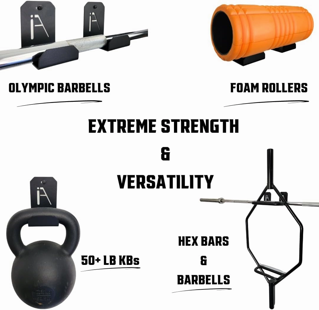 IRON AMERICAN Adjustable Weight Bench Hanger - Hang Benches, Rowing Machines, Hex Bars, Barbells - 100lb Capacity - Hardware Included - Made in USA