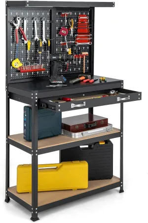 IRONMAX Workbench with Drawers, 32’’ Heavy Duty Workstation Organizer with 14 PCS Hanging Kits, 2 Storage Shelves & Long Drawer, Work Bench Table for Garage, Home, Workshop, Auto Shop, Basement