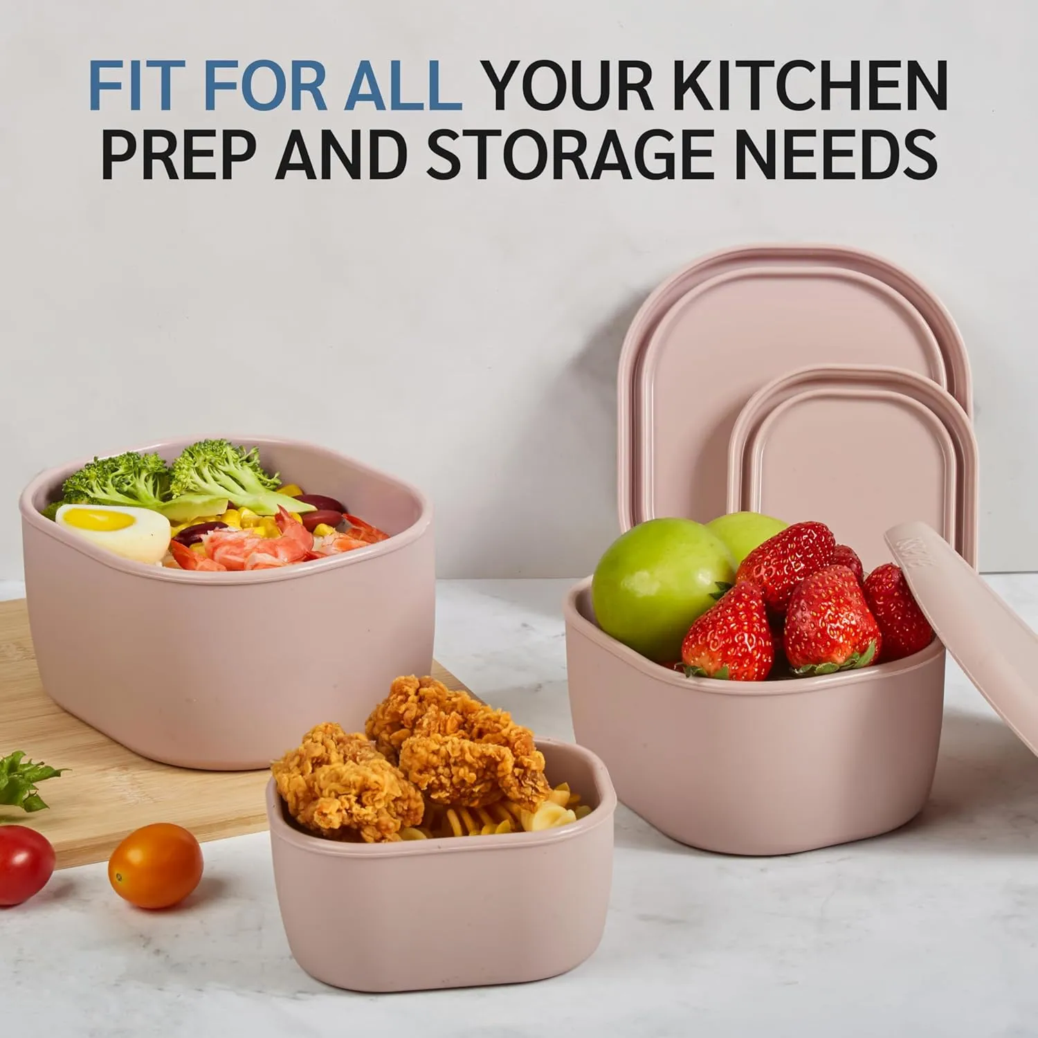 ISSEVE 6Pcs/Set Nesting Silicone Food Storage Containers with Lids, BPA Free Reusable Meal Prep Silicone Containers Lunch Box Bento Box Set (33.8oz, 20oz, 10oz, 6.7oz, 1.3oz) (Pink)
