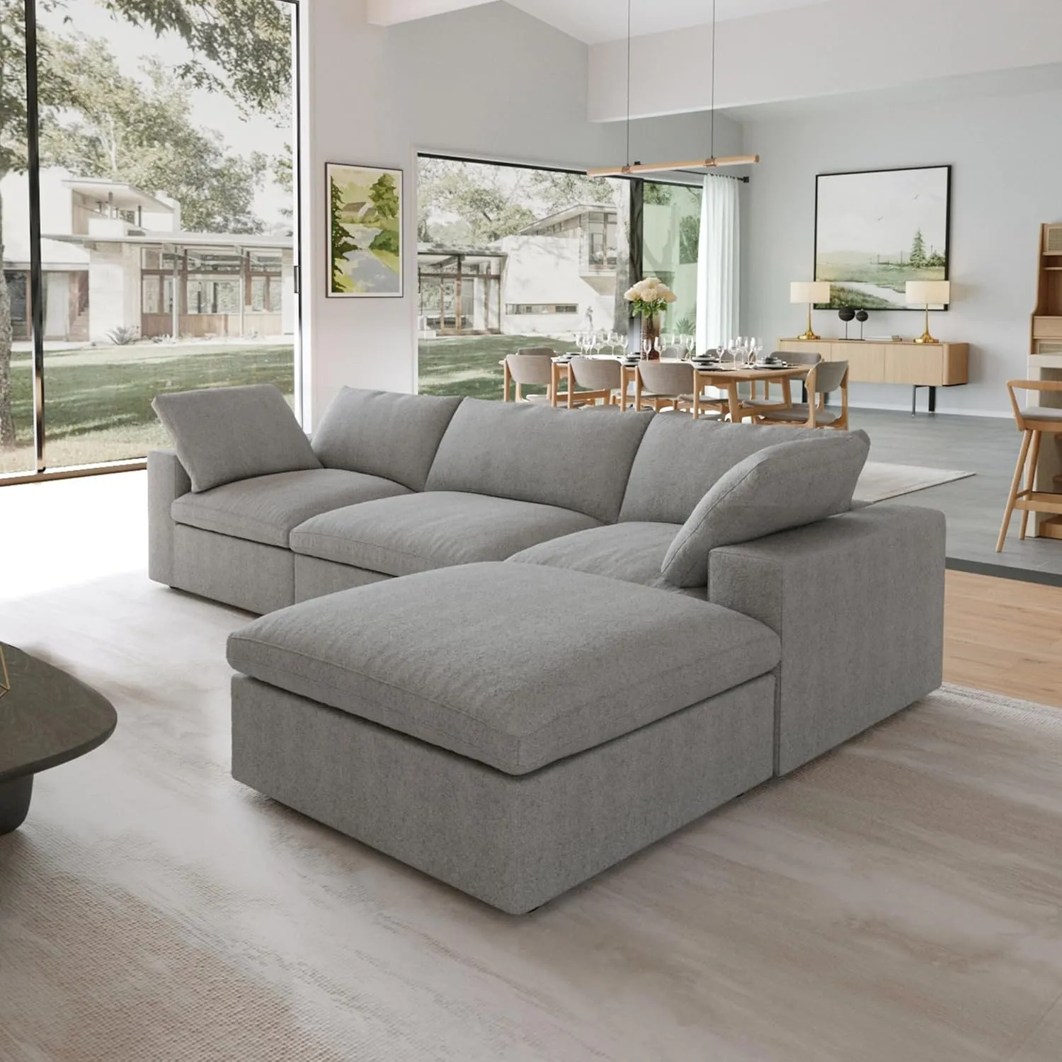 JACH L Shape Cloud Couches for Living Room, Modern Modular Convertible Sofa, Soft Comfy Couch, Thick Cushion, Couch Covers Removable, Sectional Sofas Furniture for Living Room Apartment (Grey)