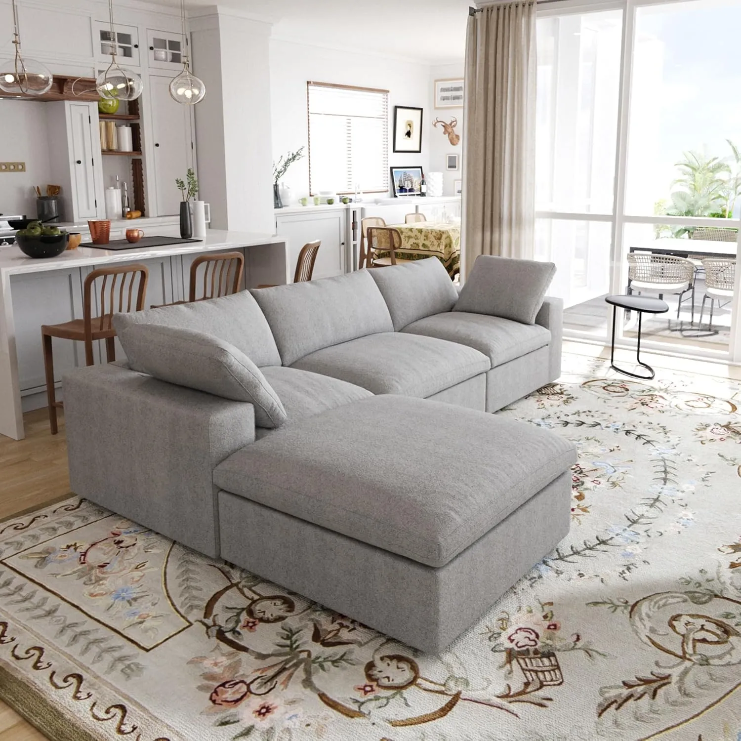 JACH L Shape Cloud Couches for Living Room, Modern Modular Convertible Sofa, Soft Comfy Couch, Thick Cushion, Couch Covers Removable, Sectional Sofas Furniture for Living Room Apartment (Grey)