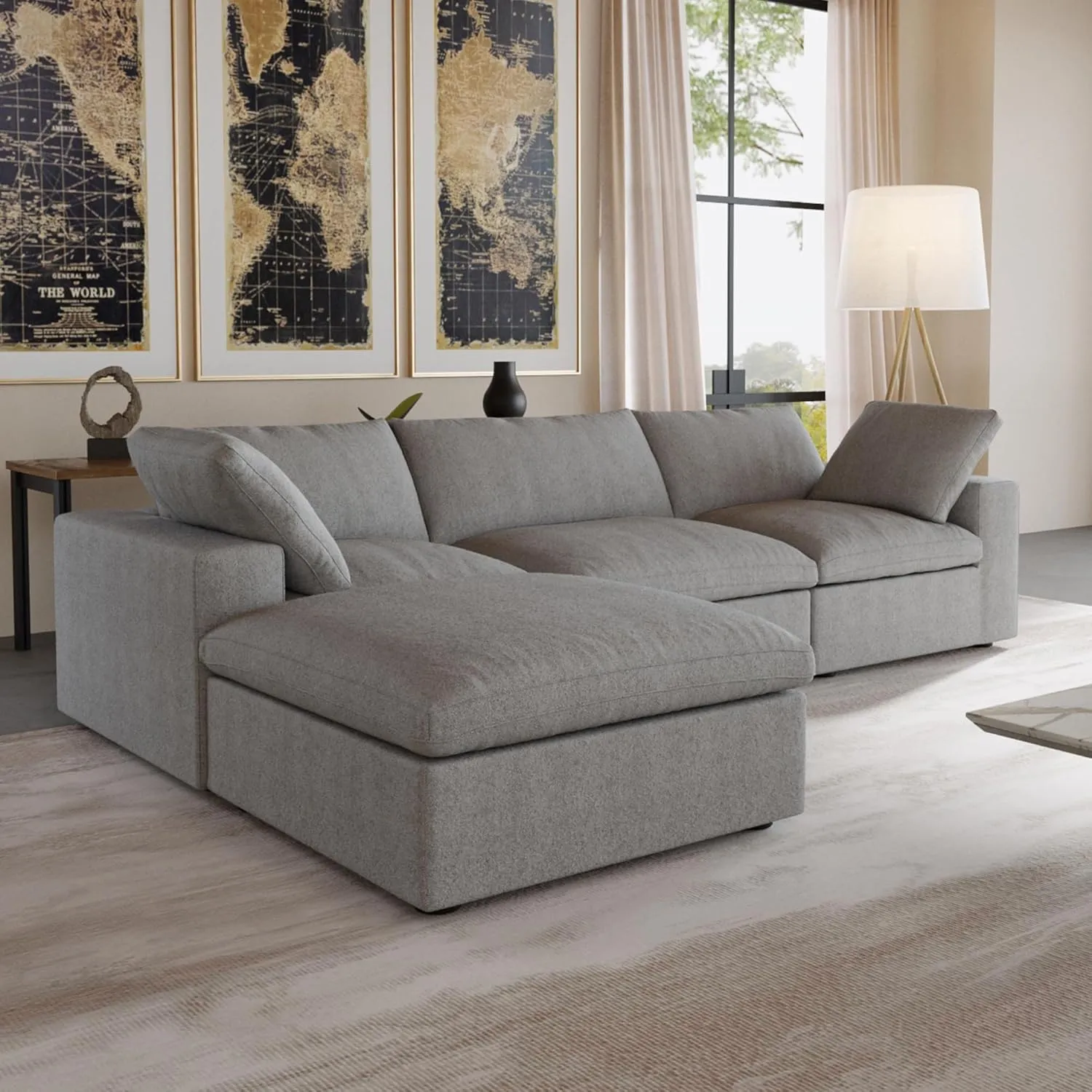 JACH L Shape Cloud Couches for Living Room, Modern Modular Convertible Sofa, Soft Comfy Couch, Thick Cushion, Couch Covers Removable, Sectional Sofas Furniture for Living Room Apartment (Grey)