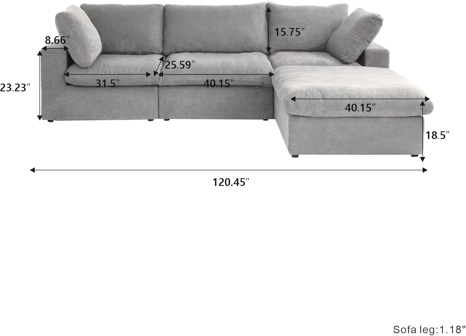 JACH L Shape Cloud Couches for Living Room, Modern Modular Convertible Sofa, Soft Comfy Couch, Thick Cushion, Couch Covers Removable, Sectional Sofas Furniture for Living Room Apartment (Grey)