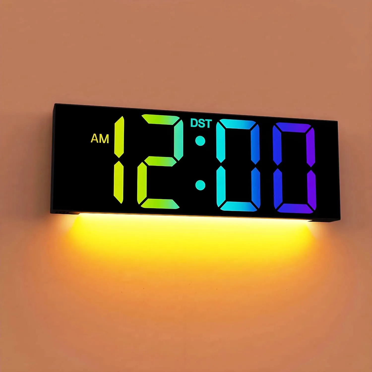 JALL 12'' Large Digital Wall Clock, Big LED Number Dispaly, RGB Colors, DST, Night Light for Classroom, Living Room, Bedroom, Mounted, Birthday Xmas Gift for Senior, Mem Womem Mom Dad