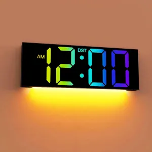 JALL 12'' Large Digital Wall Clock, Big LED Number Dispaly, RGB Colors, DST, Night Light for Classroom, Living Room, Bedroom, Mounted, Birthday Xmas Gift for Senior, Mem Womem Mom Dad