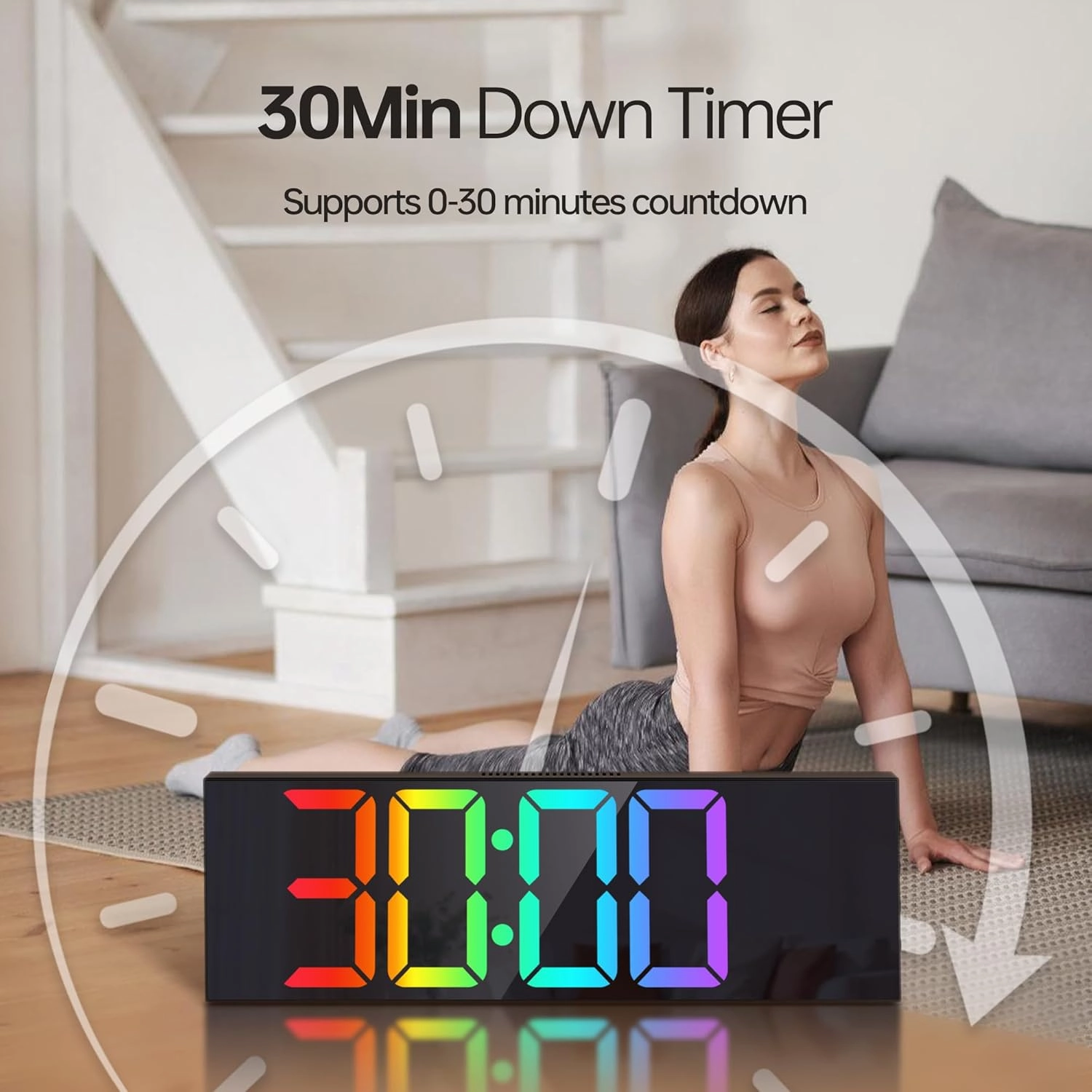JALL 16.2" Large Digital Wall Clock with Bluetooth Sync, Alarm, Big LED, RGB Color, Auto DST, Temperature for Classroom Bedroom, Garage, Mount, Xmas, Birthday Gift for Aged Elderly Mother Father