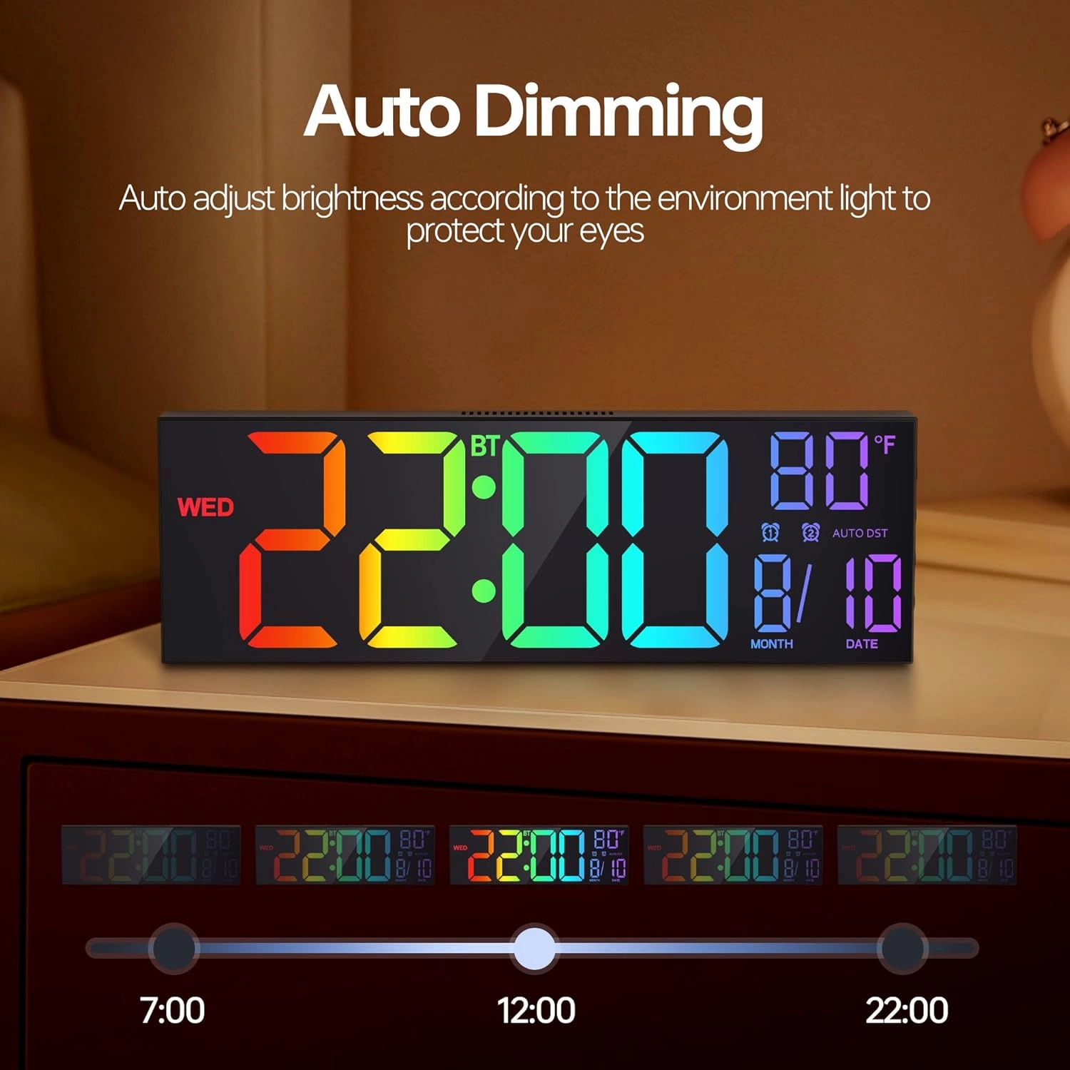JALL 16.2" Large Digital Wall Clock with Bluetooth Sync, Alarm, Big LED, RGB Color, Auto DST, Temperature for Classroom Bedroom, Garage, Mount, Xmas, Birthday Gift for Aged Elderly Mother Father