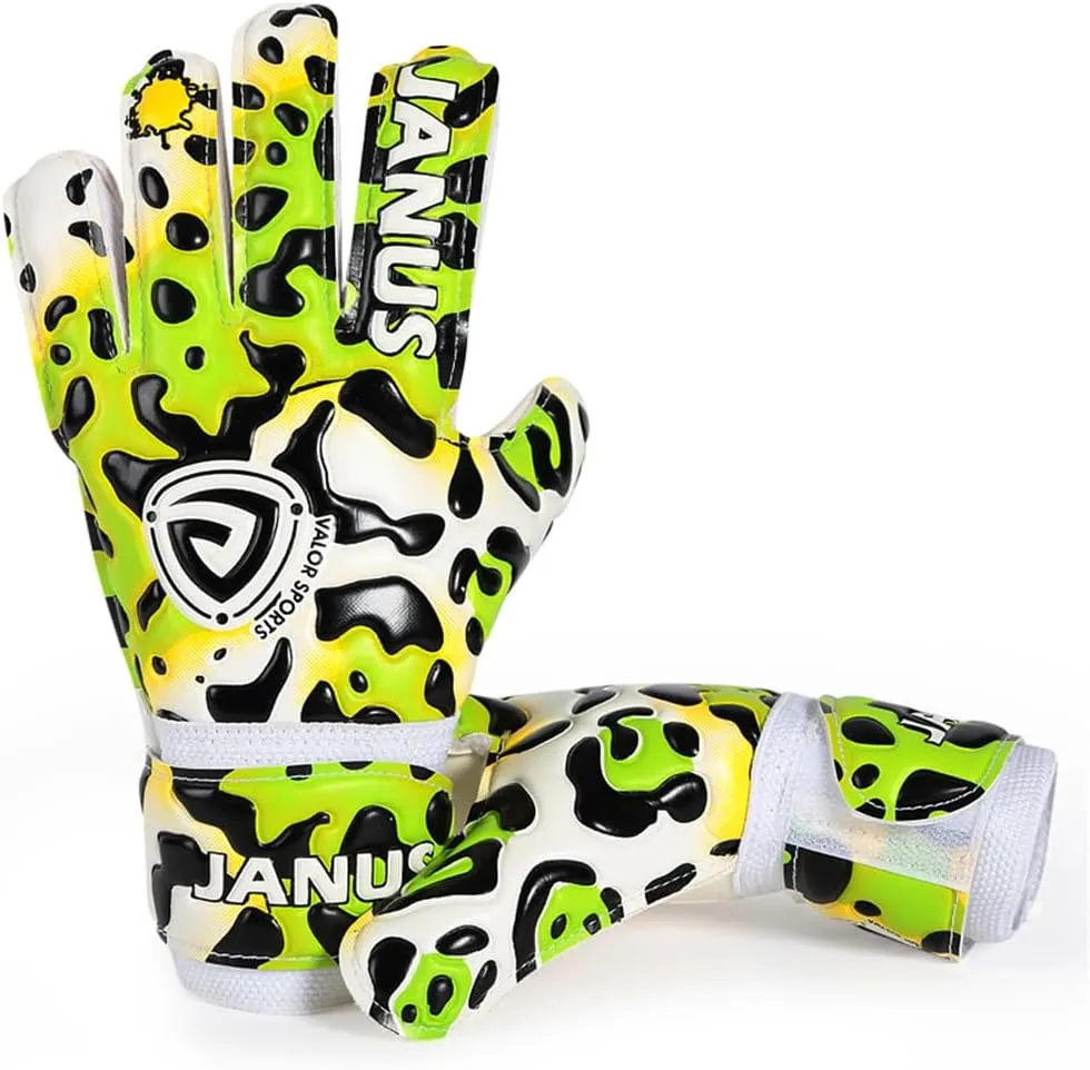 Janus Goalkeeper Gloves for Youth & Kids & Boys & Girls Goalie Gloves with Premium Quality Latex Palm & Back Hand, Finger Spine Protection & Double Layer Wristband
