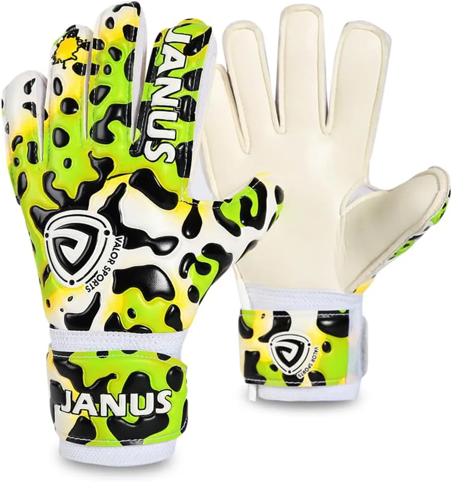 Janus Goalkeeper Gloves for Youth & Kids & Boys & Girls Goalie Gloves with Premium Quality Latex Palm & Back Hand, Finger Spine Protection & Double Layer Wristband