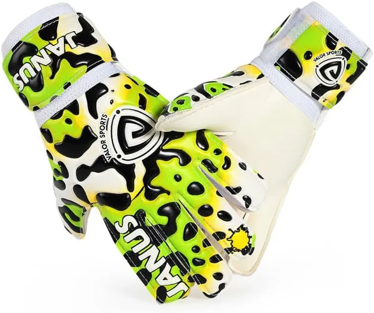 Janus Goalkeeper Gloves for Youth & Kids & Boys & Girls Goalie Gloves with Premium Quality Latex Palm & Back Hand, Finger Spine Protection & Double Layer Wristband