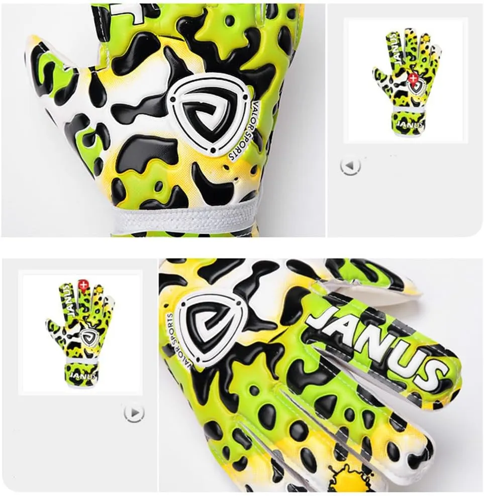 Janus Goalkeeper Gloves for Youth & Kids & Boys & Girls Goalie Gloves with Premium Quality Latex Palm & Back Hand, Finger Spine Protection & Double Layer Wristband