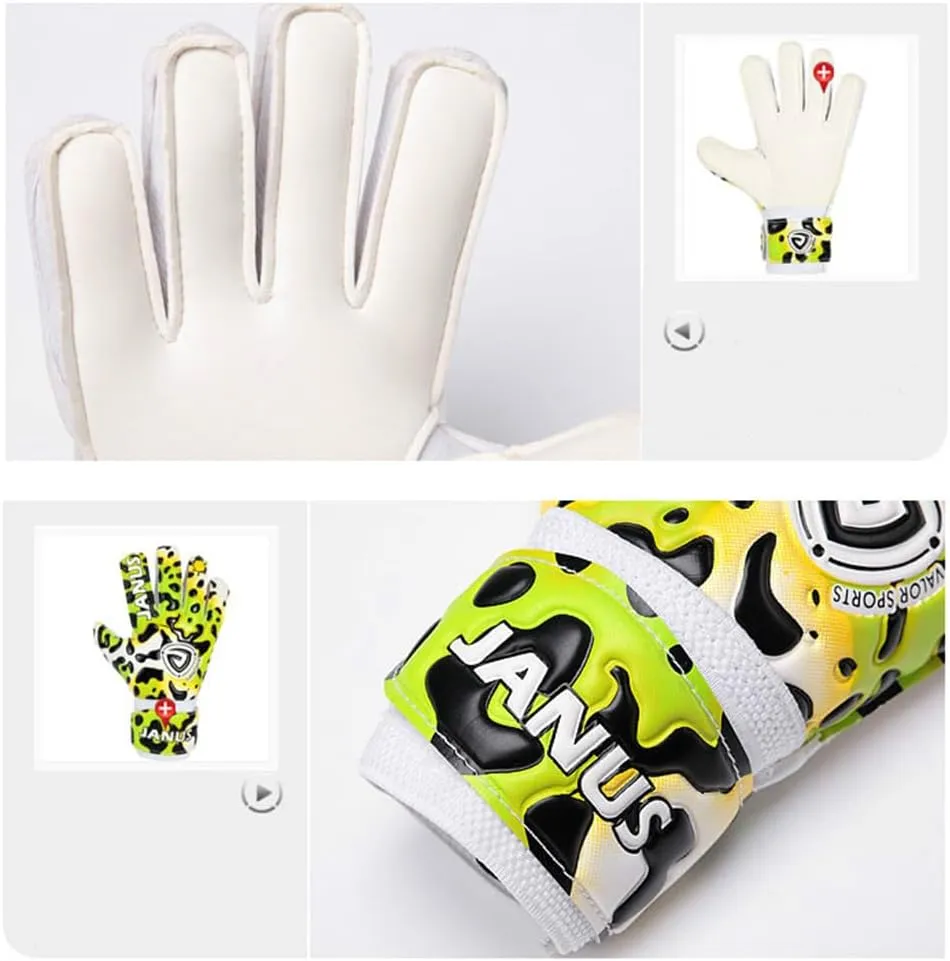 Janus Goalkeeper Gloves for Youth & Kids & Boys & Girls Goalie Gloves with Premium Quality Latex Palm & Back Hand, Finger Spine Protection & Double Layer Wristband