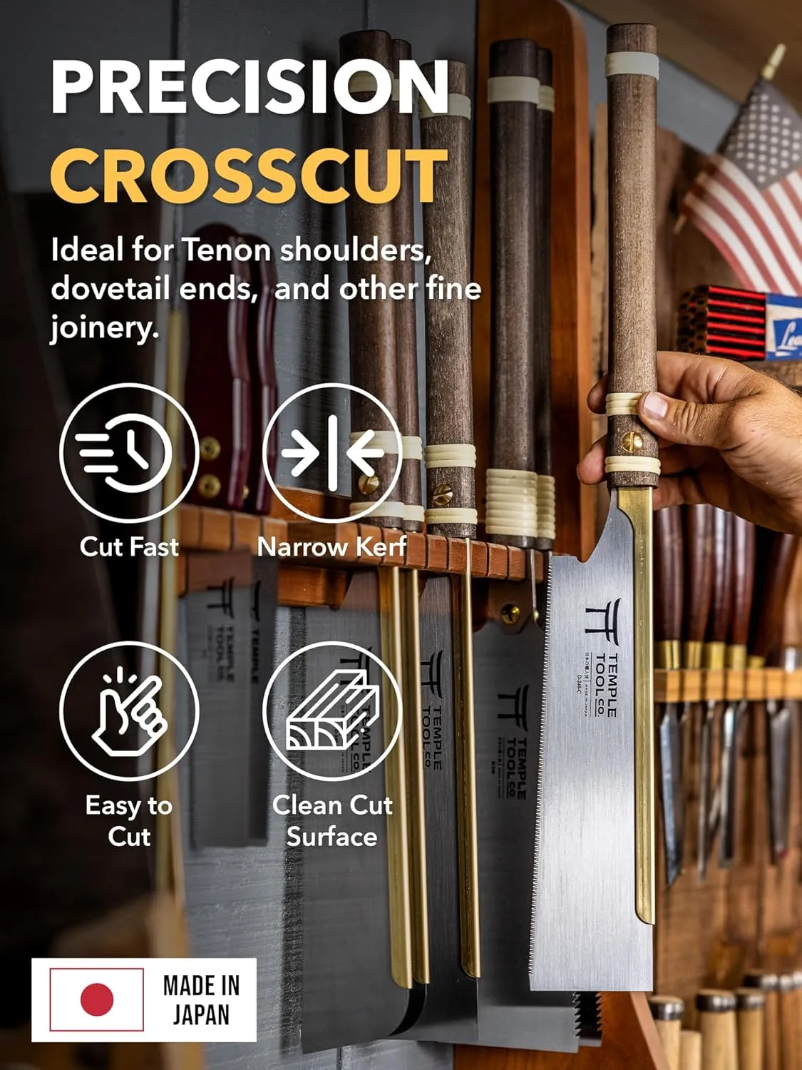 Japanese Pull Saw - Crosscut 9.5 - Hand Saw for Joinery Crosscuts, Kumiko, Tenon Shoulders - Dozuki Wood Saw - Temple Tool Co.