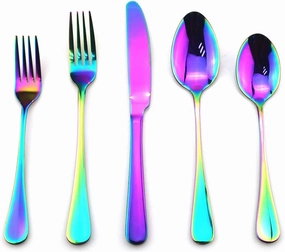 JASHII Rainbow Silverware Set, 40-Piece Stainless Steel Heavyweight Flatware Set, Kitchen Utensil Set Service for 8, Colorful Mirror Polishing Tableware Cutlery Set Knifes Forks Spoons Dishwasher Safe