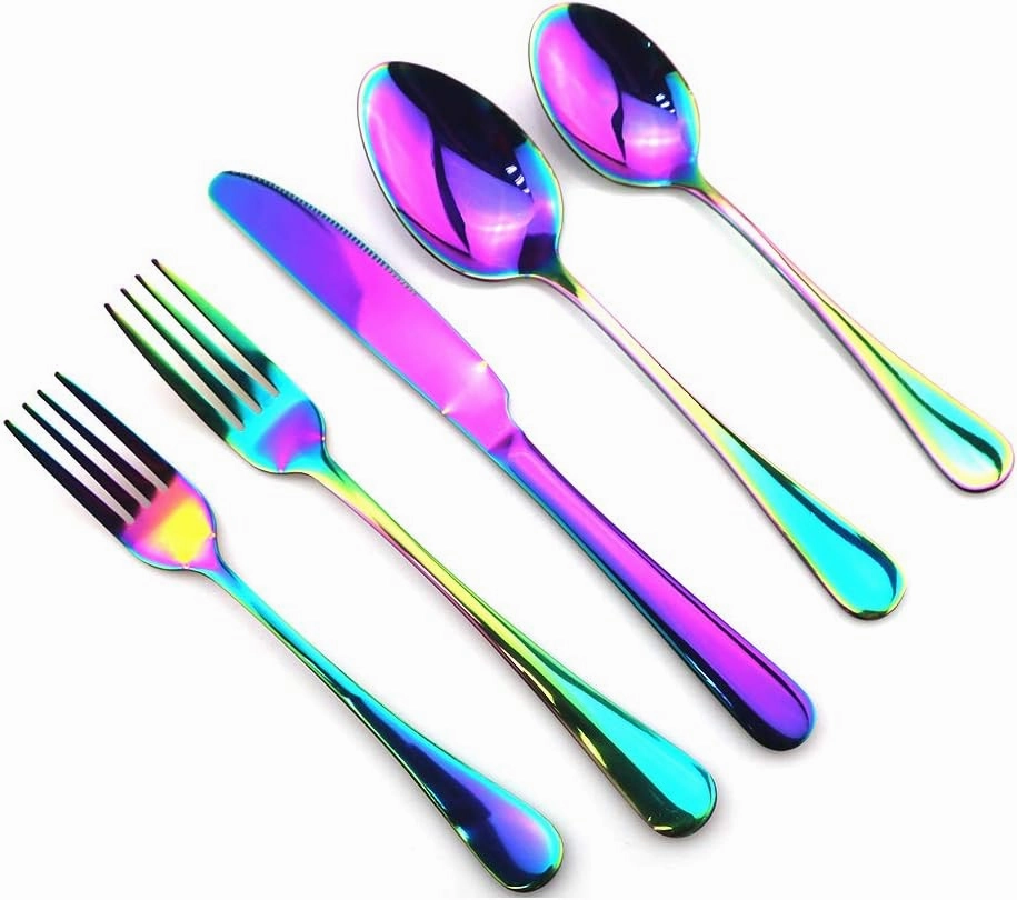 JASHII Rainbow Silverware Set, 40-Piece Stainless Steel Heavyweight Flatware Set, Kitchen Utensil Set Service for 8, Colorful Mirror Polishing Tableware Cutlery Set Knifes Forks Spoons Dishwasher Safe