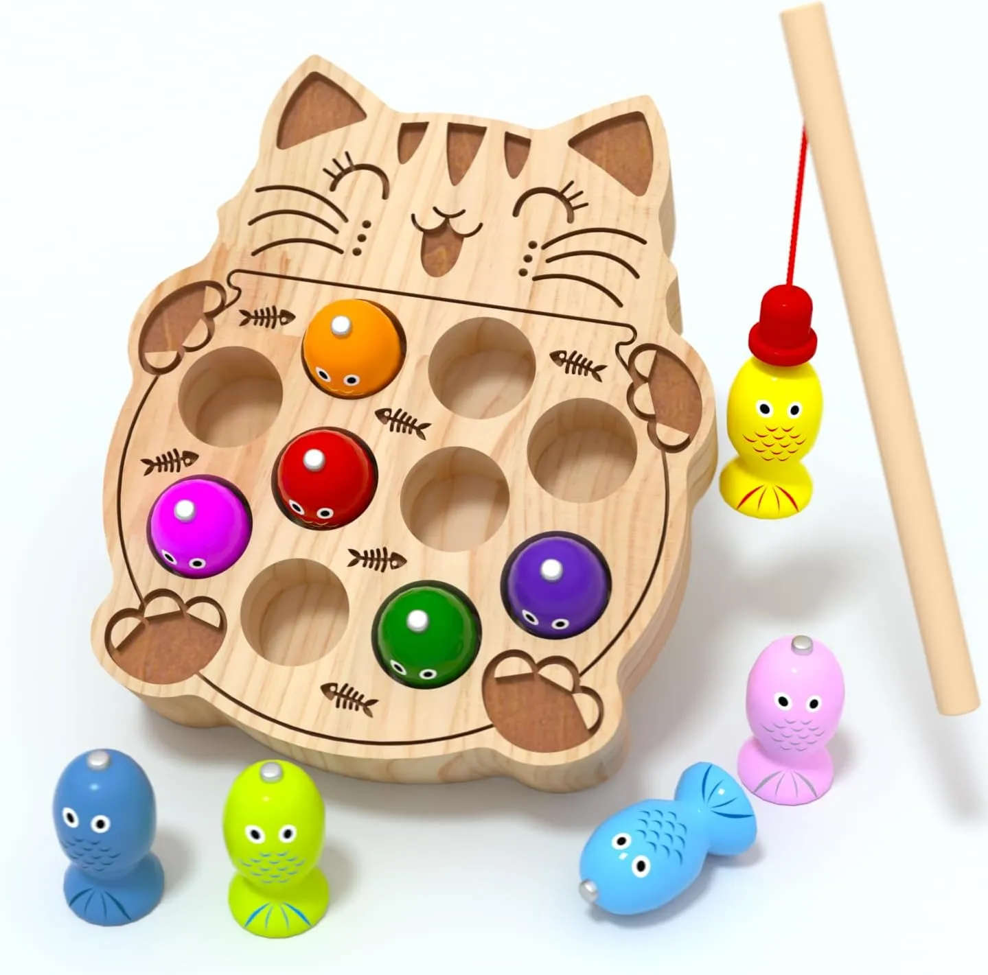 JAUNTY Toddler Montessori Toy Wooden Fishing Game for Kids 1 2 3 Year Old, Preschool Educational Hand Eye Coordination Skill Activity Learning Toy for Toddlers 1-3, for Baby Girls Boys