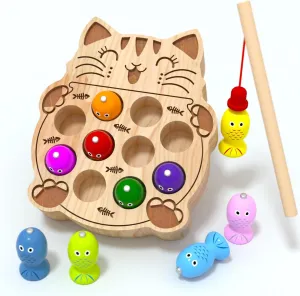 JAUNTY Toddler Montessori Toy Wooden Fishing Game for Kids 1 2 3 Year Old, Preschool Educational Hand Eye Coordination Skill Activity Learning Toy for Toddlers 1-3, for Baby Girls Boys