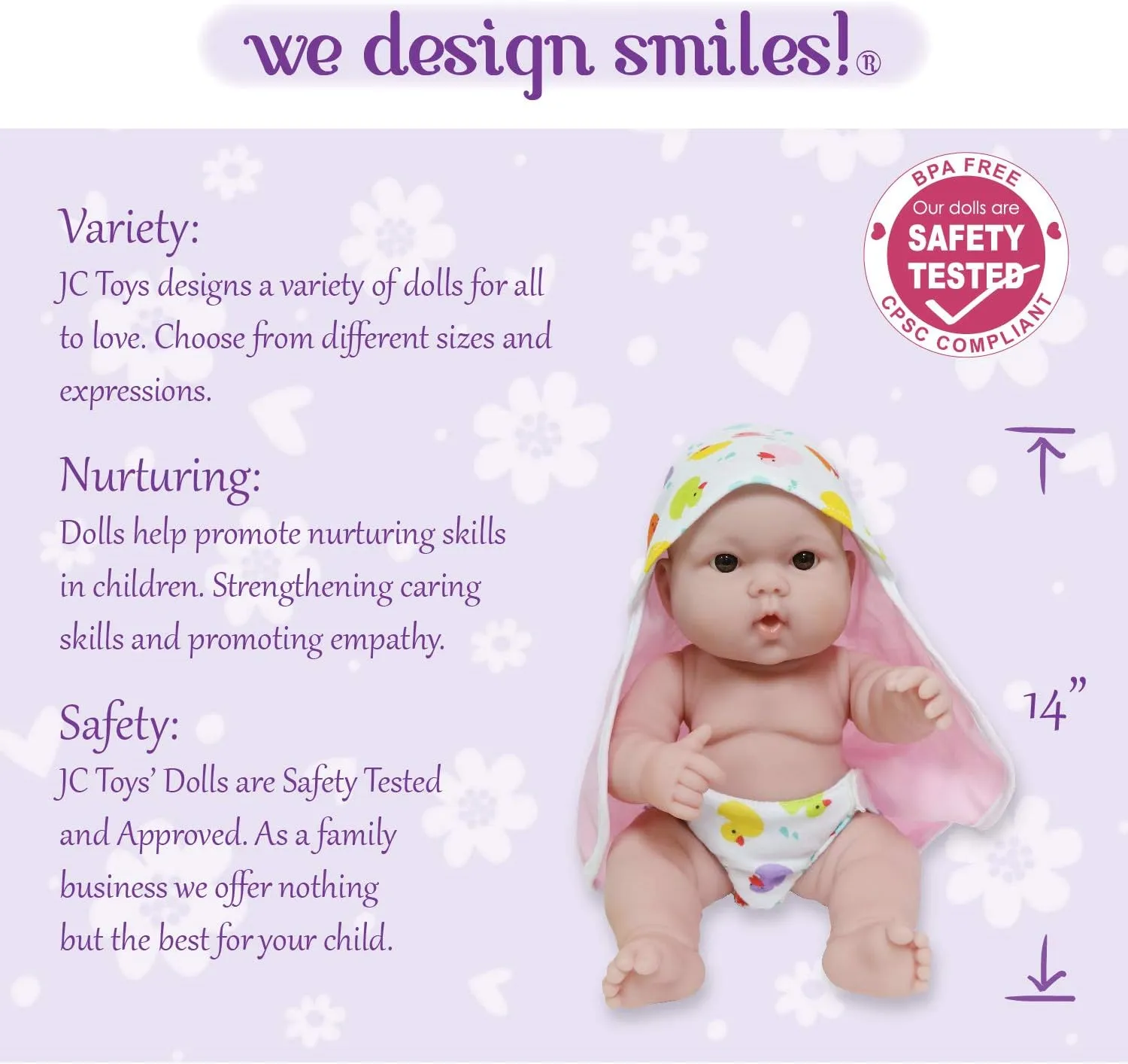 JC Toys - Lots to Love Babies 14" All Vinyl Doll | 4 Piece Bath Time Gift Set | Posable & Waterproof | Ages 2  Pink