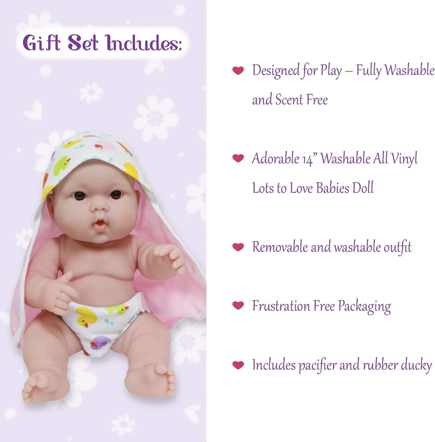 JC Toys - Lots to Love Babies 14" All Vinyl Doll | 4 Piece Bath Time Gift Set | Posable & Waterproof | Ages 2  Pink