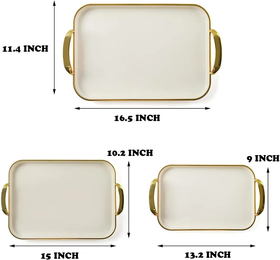 JEESA Set of 3 Serving Platters with Handles 16.5/15/13.2 Inch Large Party Reusable Tray Rectangular White Plates for Dinner, Cookie, Cake, Turkey, Cheese