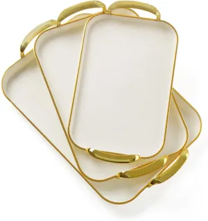 JEESA Set of 3 Serving Platters with Handles 16.5/15/13.2 Inch Large Party Reusable Tray Rectangular White Plates for Dinner, Cookie, Cake, Turkey, Cheese