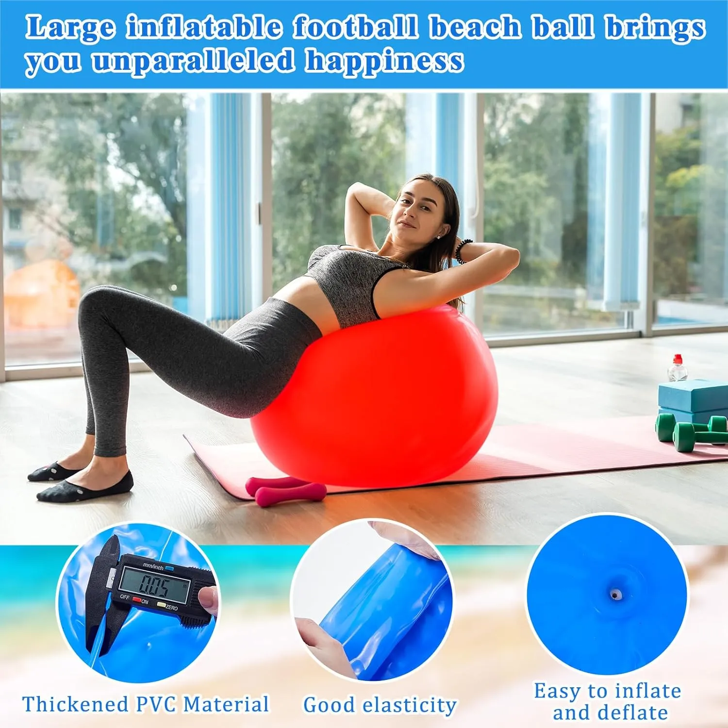 Jenaai 2 Pcs 30 Inch Large Bouncy Balls Giant Inflatable Rubber Kickballs Outdoor Exercise Jumping Hopping Big Ball for Outdoor Activity Game Sports Party Decor(Red, Blue)