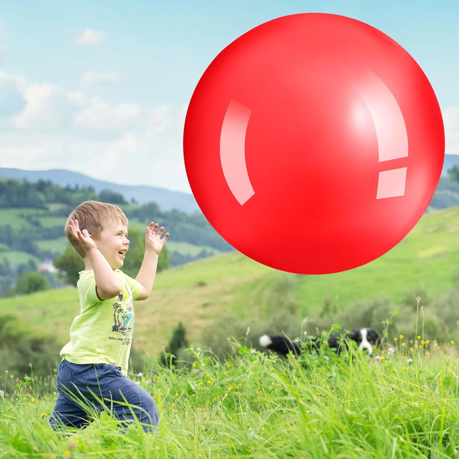 Jenaai 2 Pcs 30 Inch Large Bouncy Balls Giant Inflatable Rubber Kickballs Outdoor Exercise Jumping Hopping Big Ball for Outdoor Activity Game Sports Party Decor(Red, Blue)