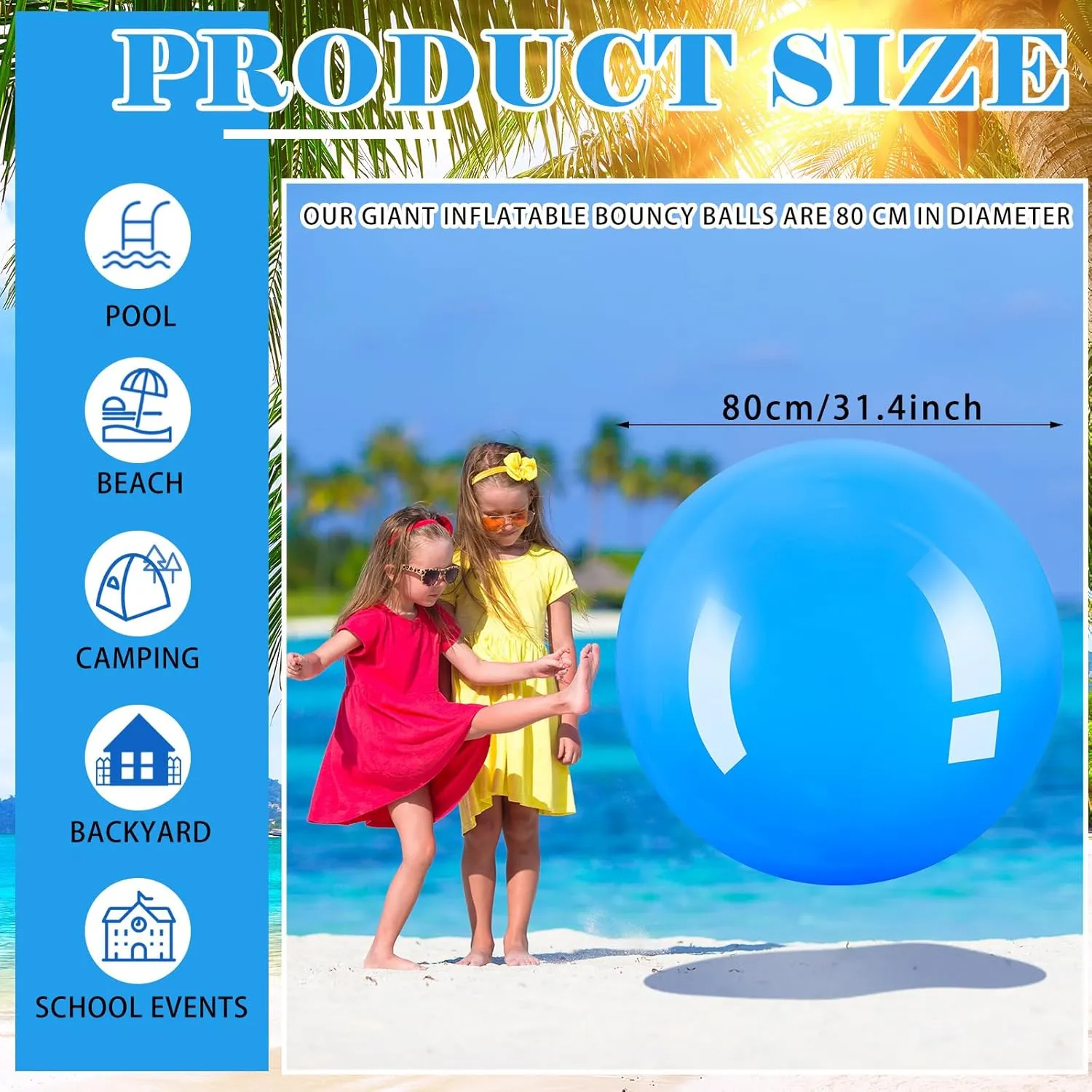 Jenaai 2 Pcs 30 Inch Large Bouncy Balls Giant Inflatable Rubber Kickballs Outdoor Exercise Jumping Hopping Big Ball for Outdoor Activity Game Sports Party Decor(Red, Blue)