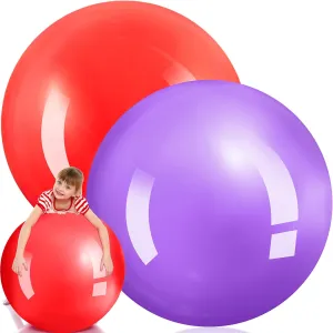 Jenaai 2 Pcs 30 Inch Large Bouncy Balls Giant Inflatable Rubber Kickballs Outdoor Exercise Jumping Hopping Big Ball for Outdoor Activity Game Sports Party Decor(Red, Purple)