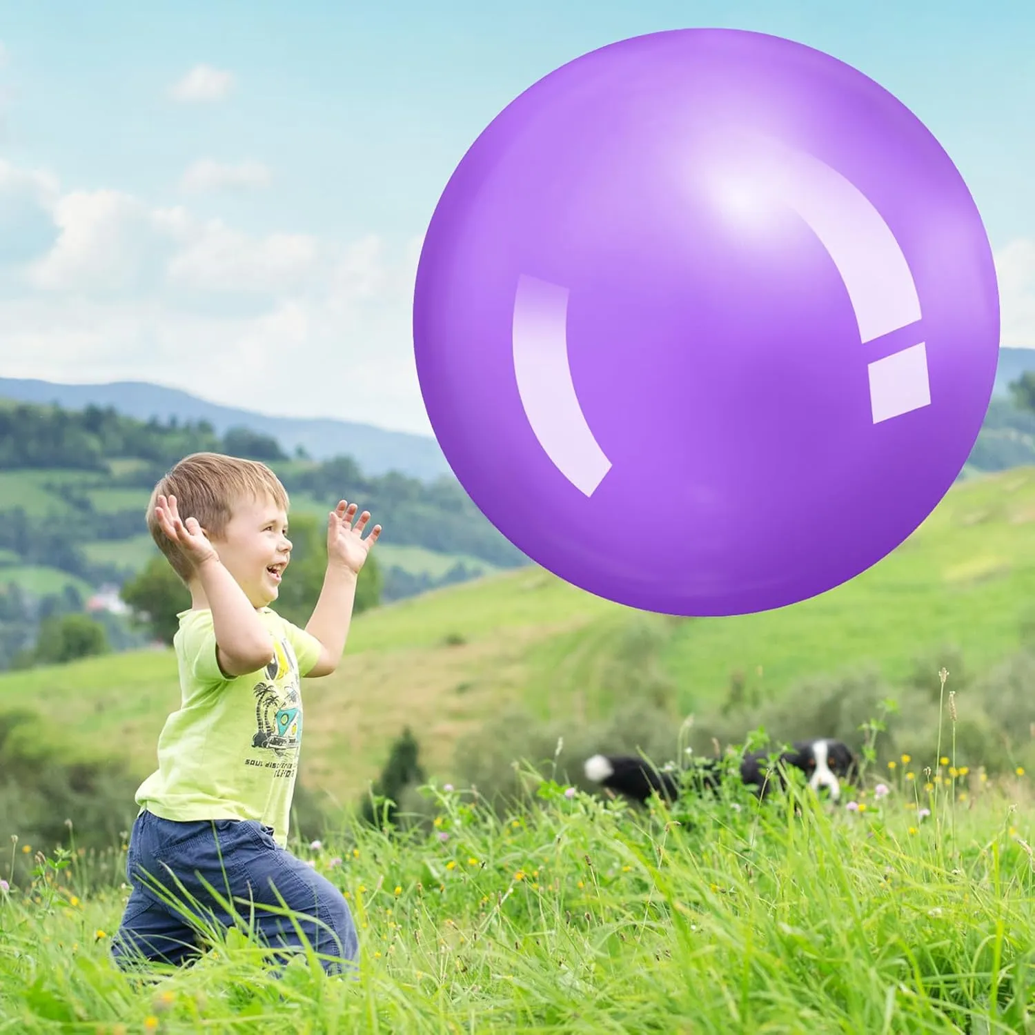 Jenaai 2 Pcs 30 Inch Large Bouncy Balls Giant Inflatable Rubber Kickballs Outdoor Exercise Jumping Hopping Big Ball for Outdoor Activity Game Sports Party Decor(Red, Purple)