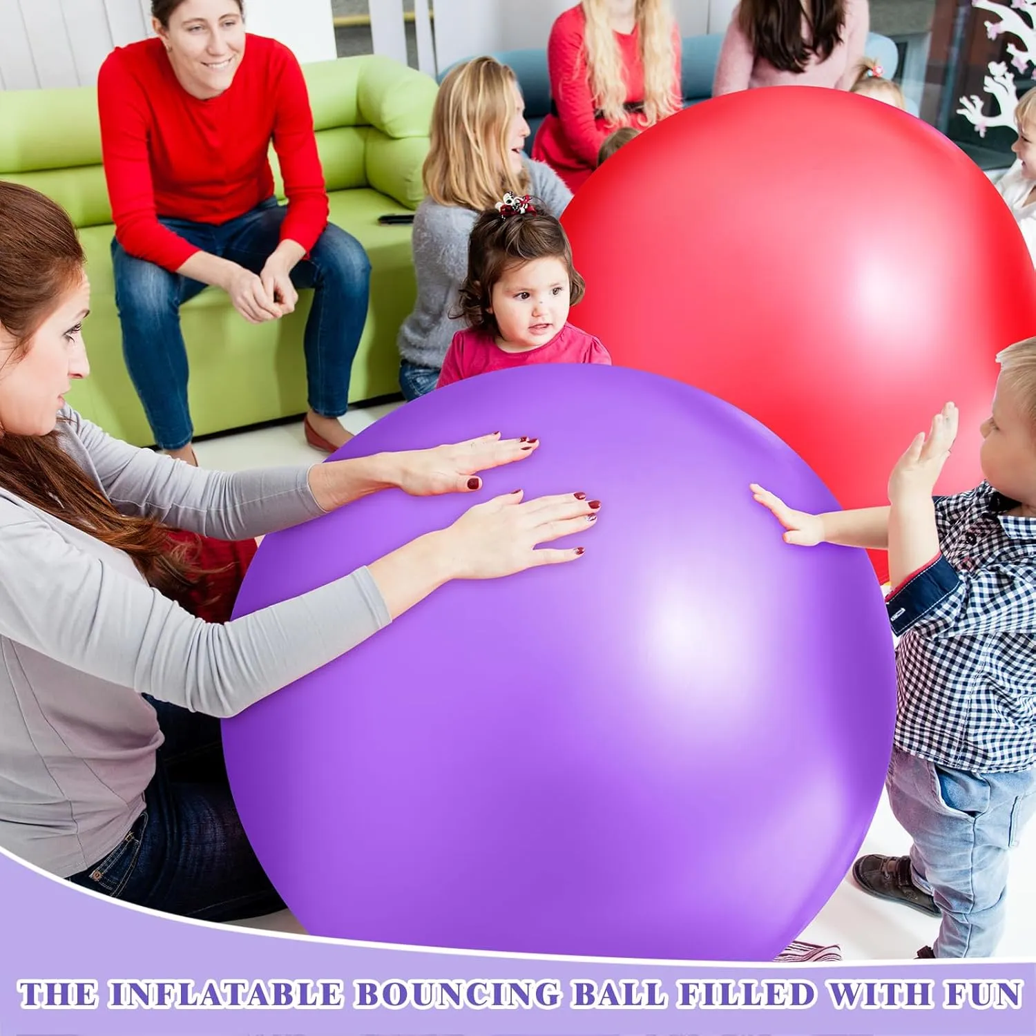 Jenaai 2 Pcs 30 Inch Large Bouncy Balls Giant Inflatable Rubber Kickballs Outdoor Exercise Jumping Hopping Big Ball for Outdoor Activity Game Sports Party Decor(Red, Purple)