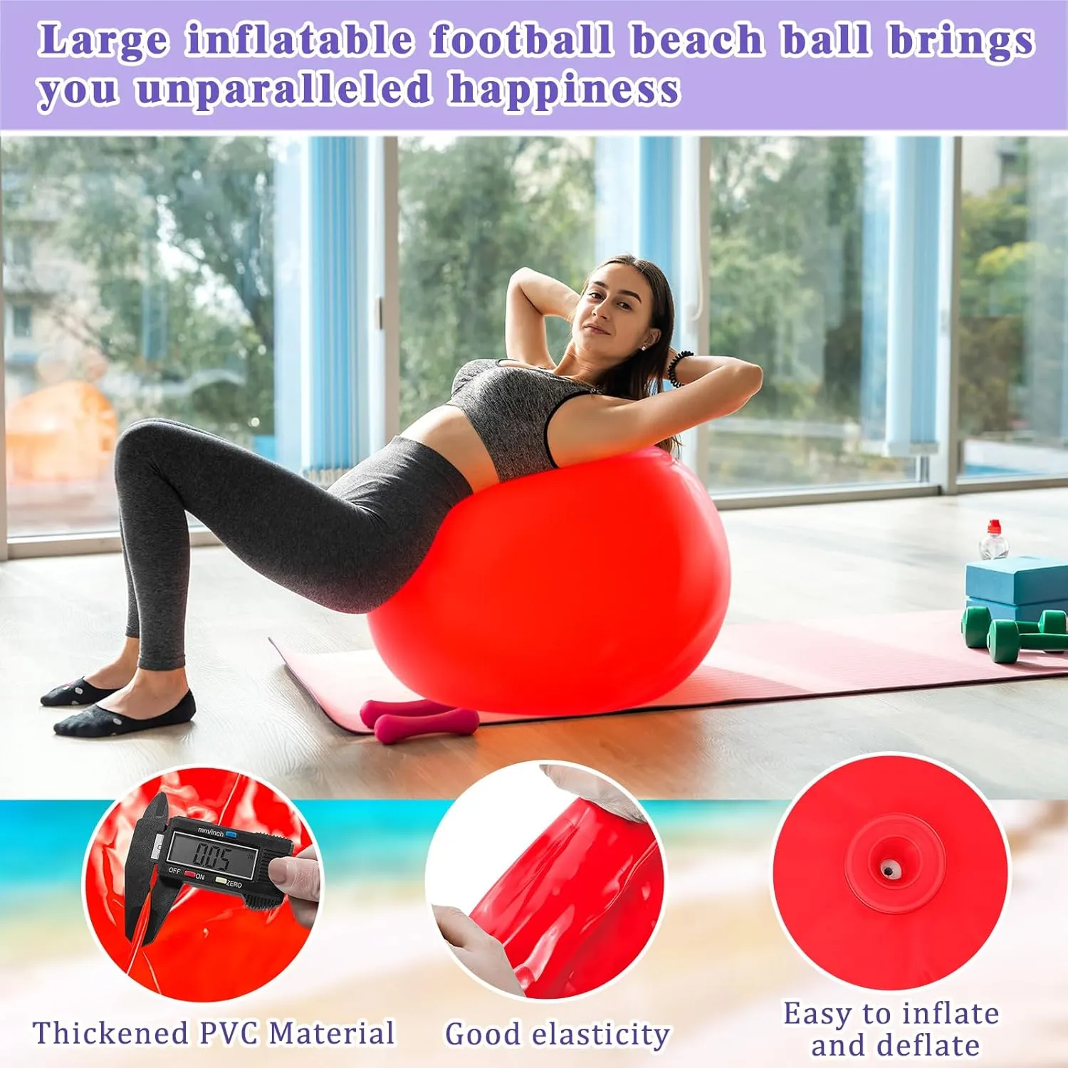 Jenaai 2 Pcs 30 Inch Large Bouncy Balls Giant Inflatable Rubber Kickballs Outdoor Exercise Jumping Hopping Big Ball for Outdoor Activity Game Sports Party Decor(Red, Purple)