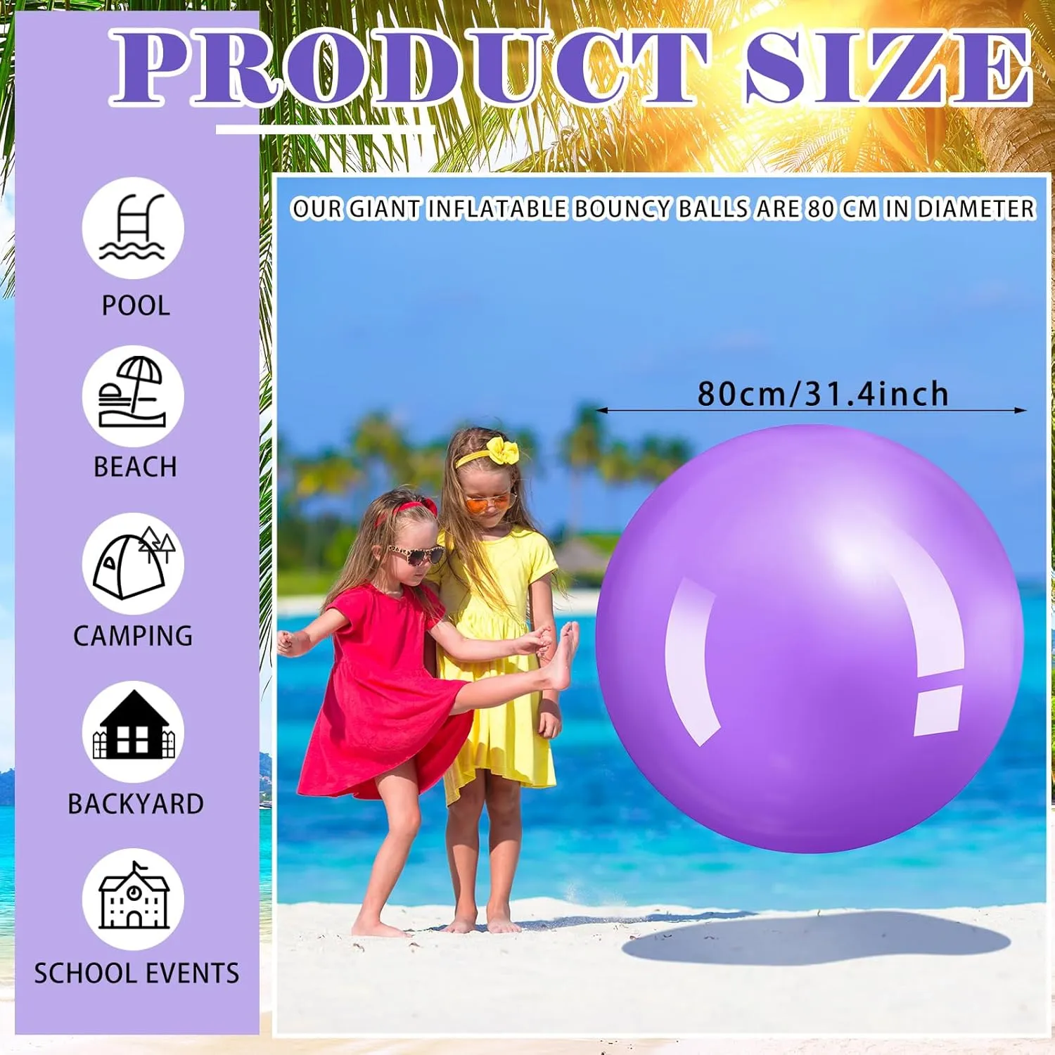 Jenaai 2 Pcs 30 Inch Large Bouncy Balls Giant Inflatable Rubber Kickballs Outdoor Exercise Jumping Hopping Big Ball for Outdoor Activity Game Sports Party Decor(Red, Purple)