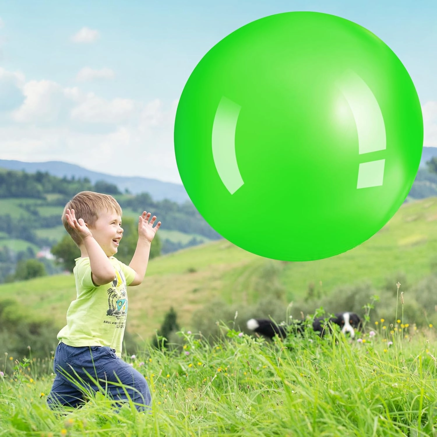 Jenaai 2 Pcs 30 Inch Large Bouncy Balls Giant Inflatable Rubber Kickballs Outdoor Exercise Jumping Hopping Big Ball for Outdoor Activity Game Sports Party Decor(Pink, Green)