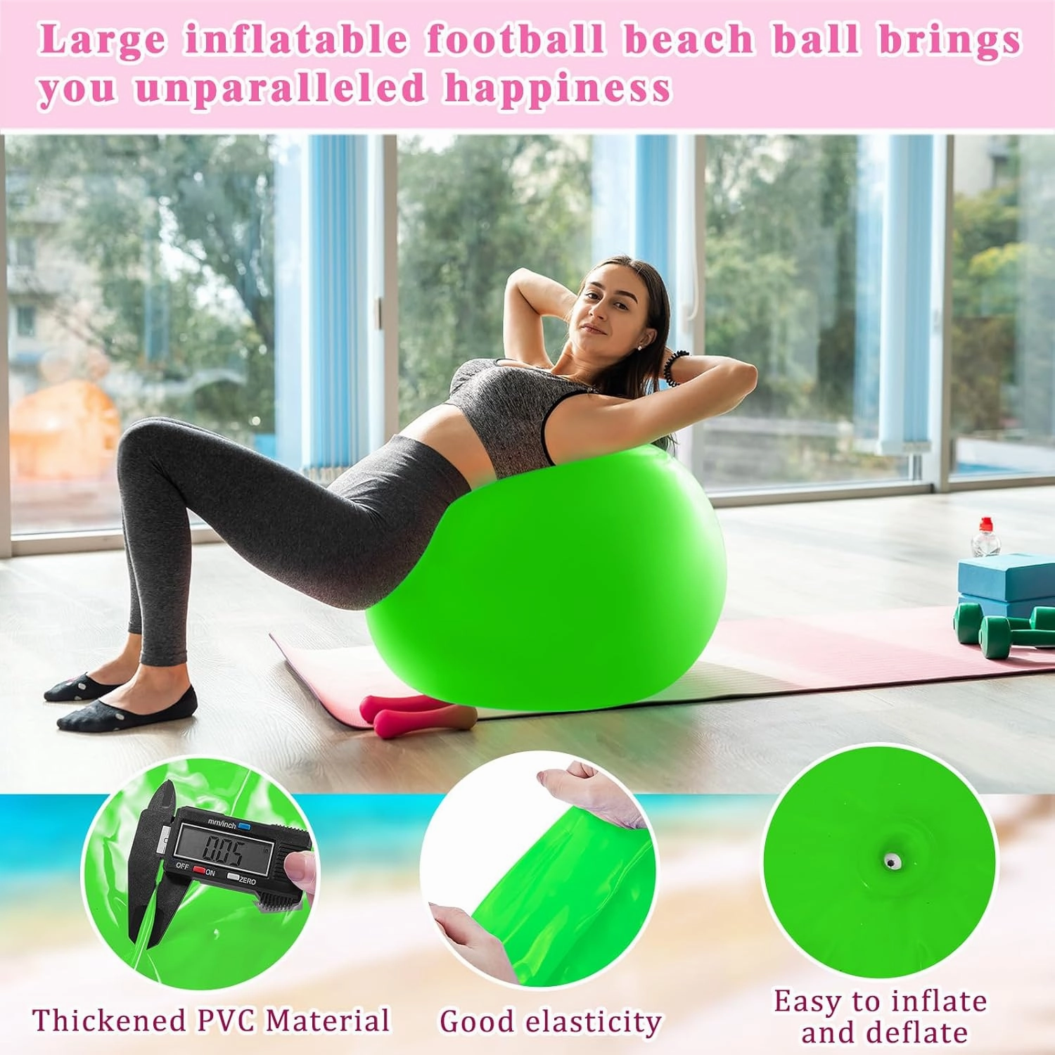 Jenaai 2 Pcs 30 Inch Large Bouncy Balls Giant Inflatable Rubber Kickballs Outdoor Exercise Jumping Hopping Big Ball for Outdoor Activity Game Sports Party Decor(Pink, Green)